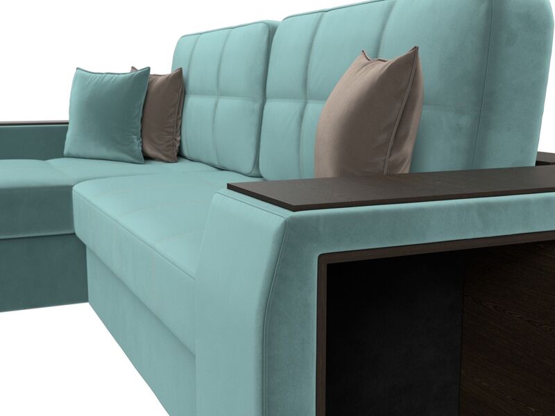 Диван угловой Брюссель левый угол, Велюр, Seven 113 бирюзовый;Seven 727 коричневый