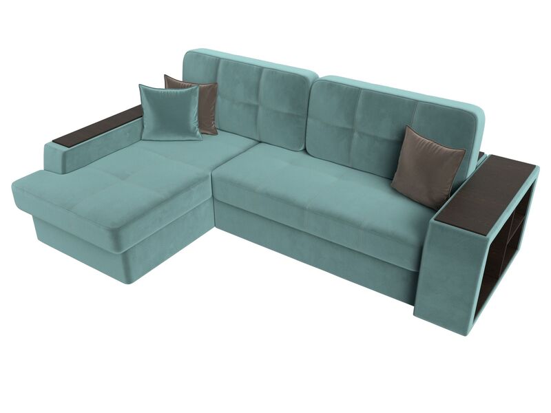 Диван угловой Брюссель левый угол, Велюр, Seven 113 бирюзовый;Seven 727 коричневый