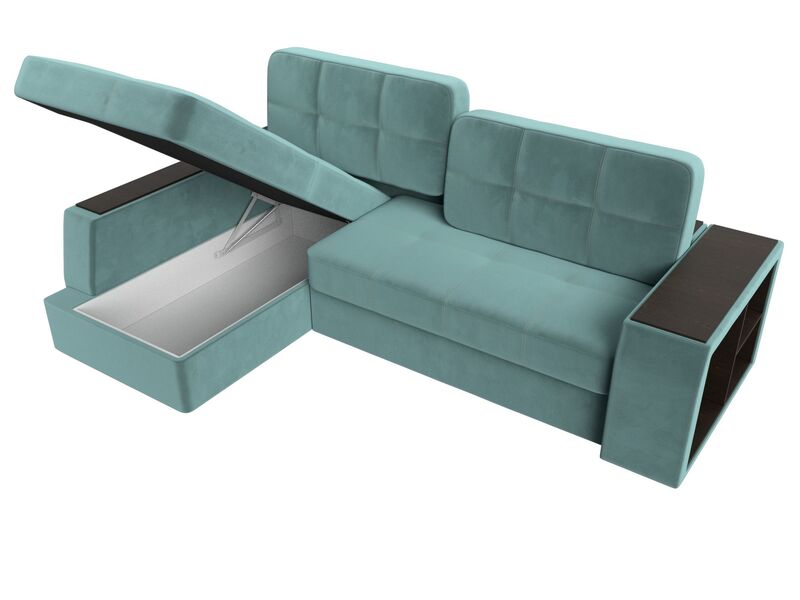 Диван угловой Брюссель левый угол, Велюр, Seven 113 бирюзовый;Seven 727 коричневый