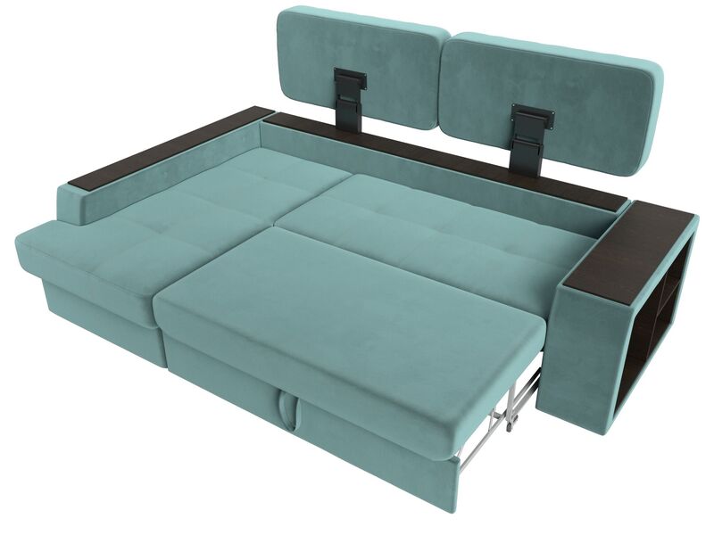 Диван угловой Брюссель левый угол, Велюр, Seven 113 бирюзовый;Seven 727 коричневый