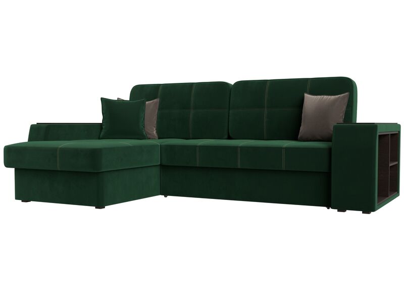 Диван угловой Брюссель левый угол, Велюр, Seven 626 зеленый;Seven 727 коричневый
