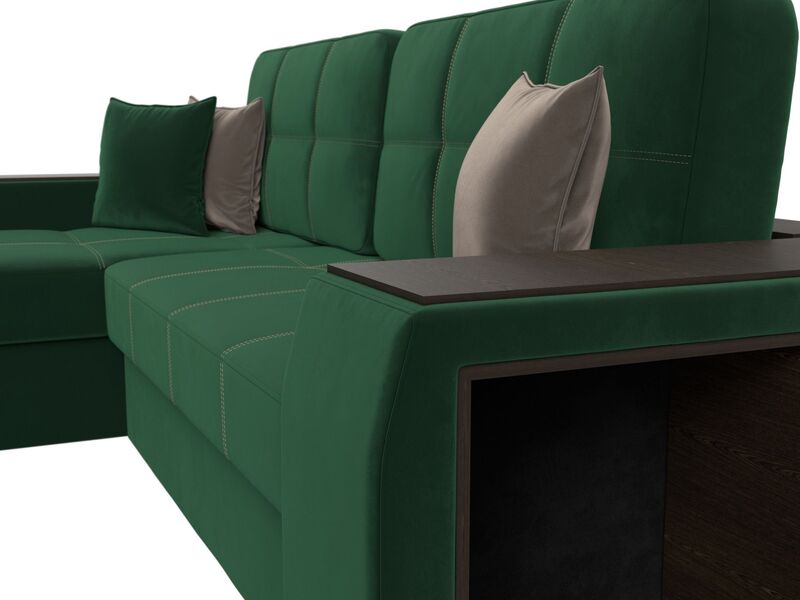 Диван угловой Брюссель левый угол, Велюр, Seven 626 зеленый;Seven 727 коричневый