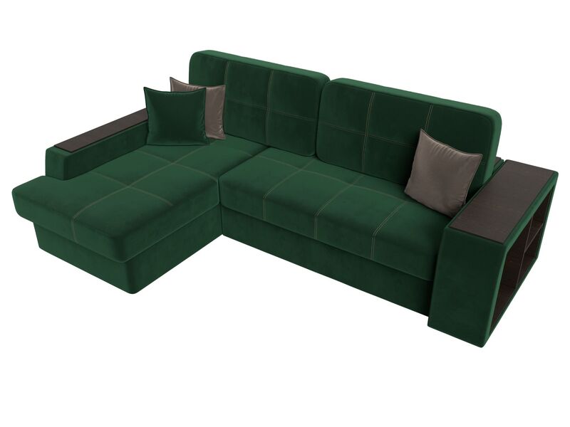 Диван угловой Брюссель левый угол, Велюр, Seven 626 зеленый;Seven 727 коричневый