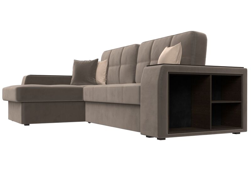 Диван угловой Брюссель левый угол, Велюр, Seven 727 коричневый;Seven 729 бежевый