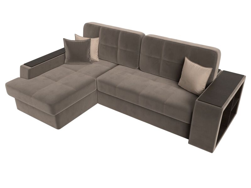 Диван угловой Брюссель левый угол, Велюр, Seven 727 коричневый;Seven 729 бежевый