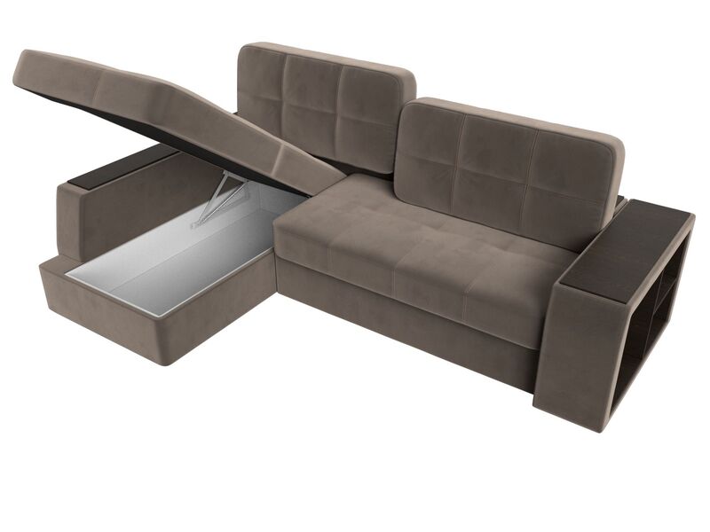 Диван угловой Брюссель левый угол, Велюр, Seven 727 коричневый;Seven 729 бежевый