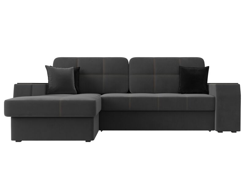 Диван угловой Брюссель левый угол, Велюр, Seven 17 серый;Seven 35 черный