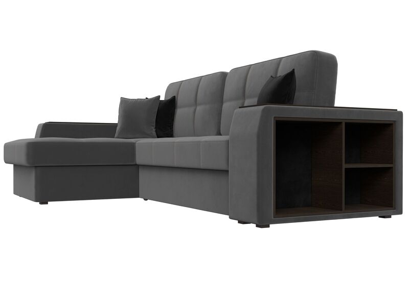 Диван угловой Брюссель левый угол, Велюр, Seven 17 серый;Seven 35 черный