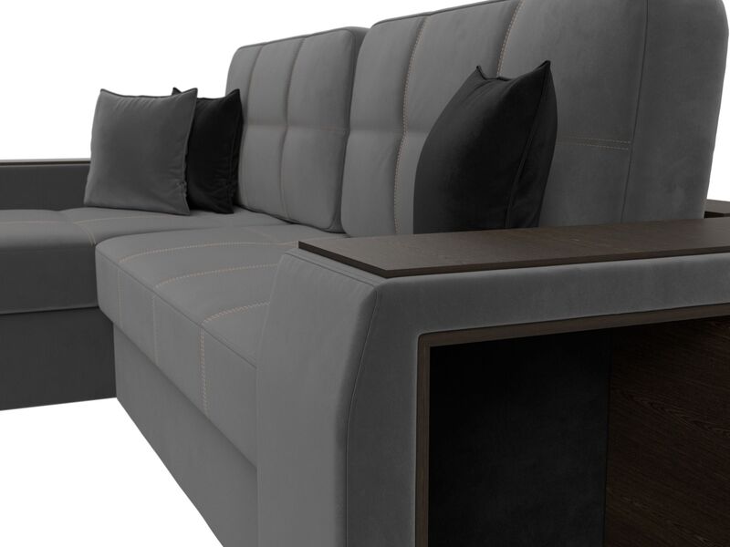 Диван угловой Брюссель левый угол, Велюр, Seven 17 серый;Seven 35 черный