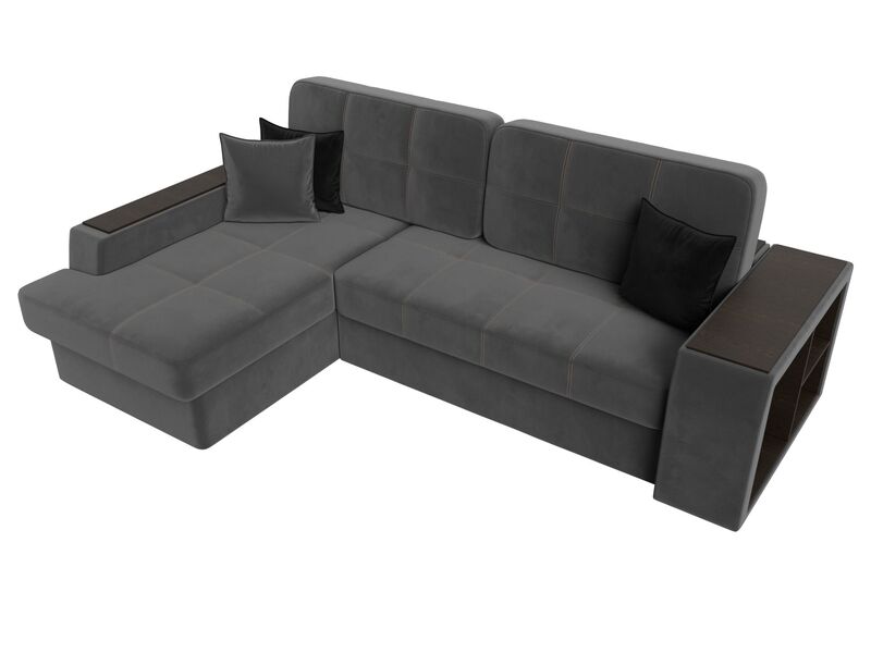 Диван угловой Брюссель левый угол, Велюр, Seven 17 серый;Seven 35 черный