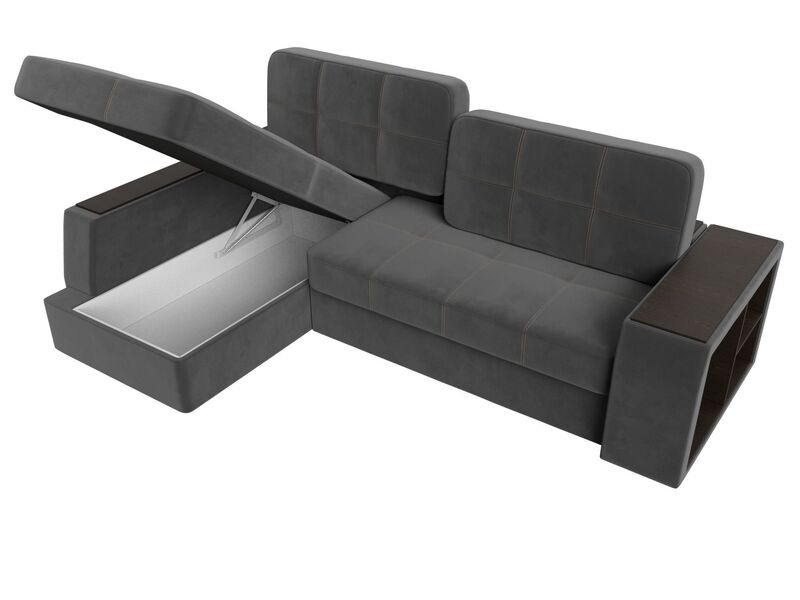 Диван угловой Брюссель левый угол, Велюр, Seven 17 серый;Seven 35 черный