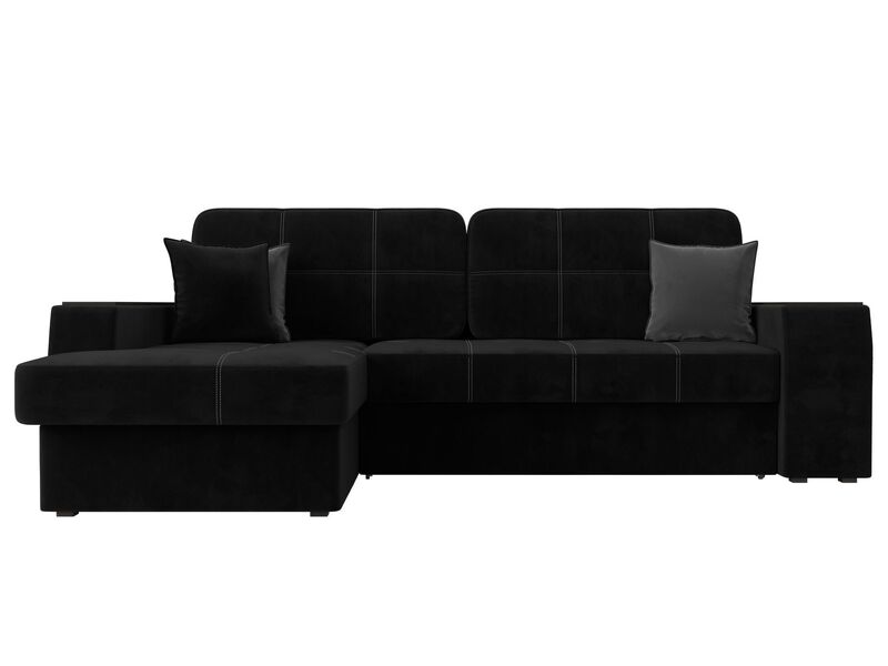 Диван угловой Брюссель левый угол, Велюр, Seven 35 черный;Seven 17 серый