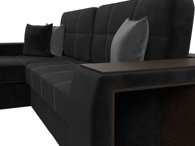 Диван угловой Брюссель левый угол, Велюр, Seven 35 черный;Seven 17 серый