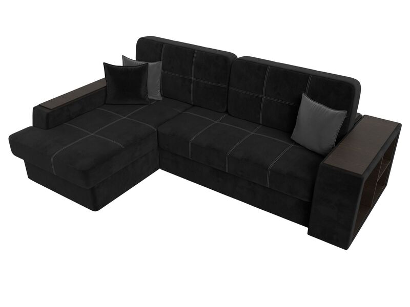 Диван угловой Брюссель левый угол, Велюр, Seven 35 черный;Seven 17 серый