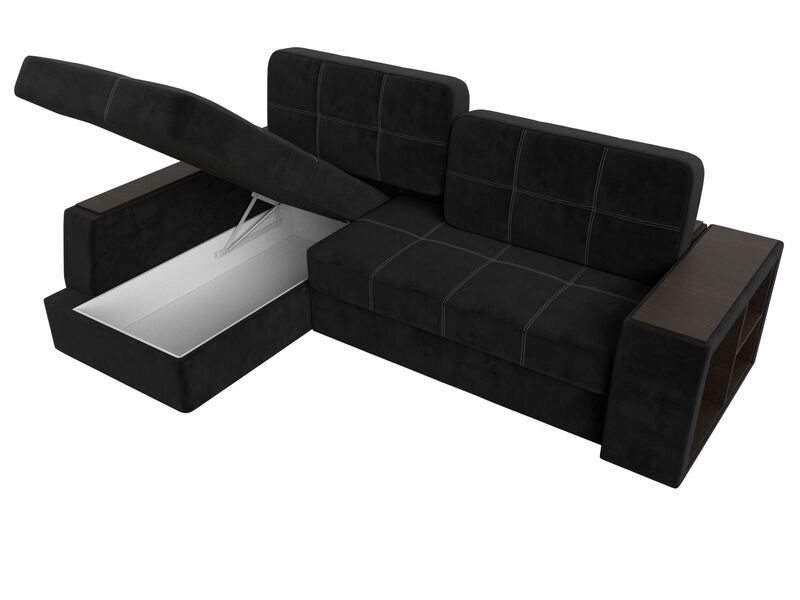 Диван угловой Брюссель левый угол, Велюр, Seven 35 черный;Seven 17 серый