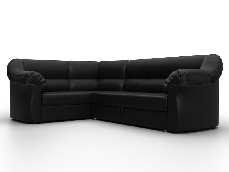 Диван угловой Карнелла левый угол, Экокожа, Черный