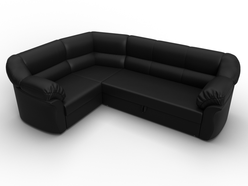 Диван угловой Карнелла левый угол, Экокожа, Черный