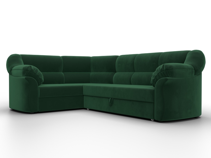Диван угловой Карнелла левый угол, Велюр, SEVEN 626 зеленый