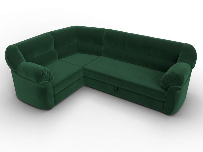 Диван угловой Карнелла левый угол, Велюр, SEVEN 626 зеленый