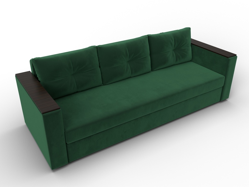 Диван прямой Атланта без стола, Велюр, SEVEN 626 зеленый