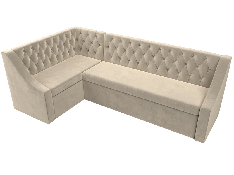 Диван кухонный угловой Мерлин левый угол, Микровельвет, Бежевый