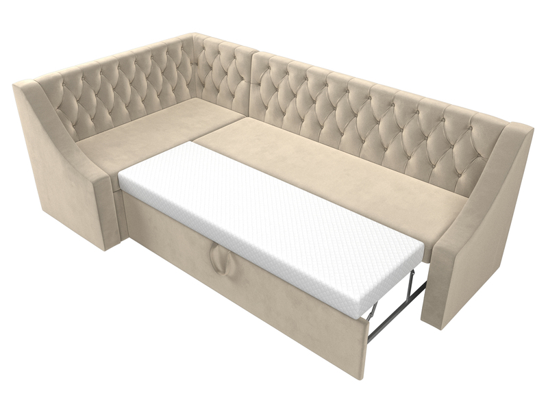 Диван кухонный угловой Мерлин левый угол, Микровельвет, Бежевый