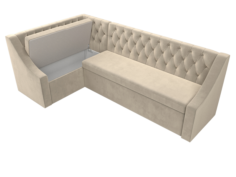 Диван кухонный угловой Мерлин левый угол, Микровельвет, Бежевый