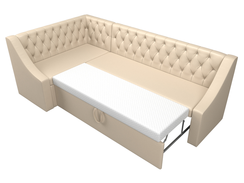 Диван кухонный угловой Мерлин левый угол, Экокожа, Бежевый