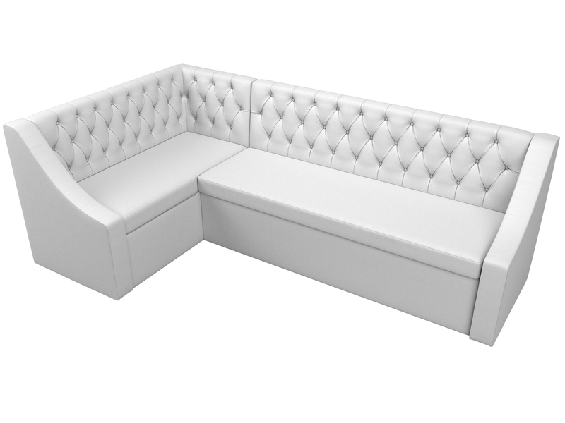 Диван кухонный угловой Мерлин левый угол, Экокожа, Белый