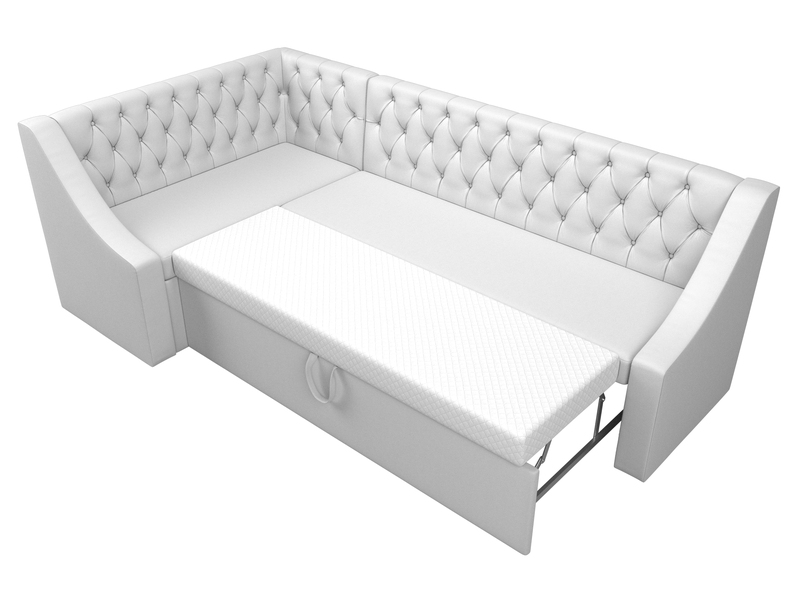 Диван кухонный угловой Мерлин левый угол, Экокожа, Белый