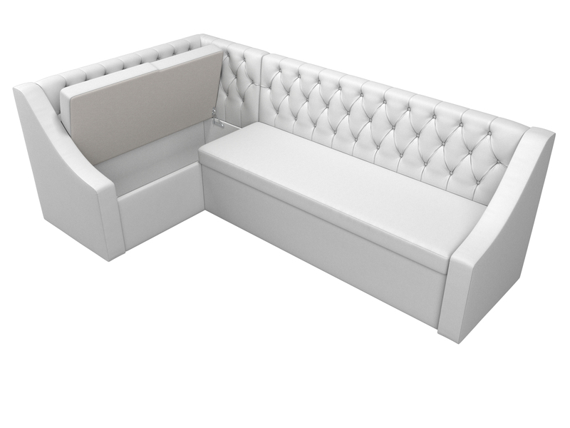 Диван кухонный угловой Мерлин левый угол, Экокожа, Белый