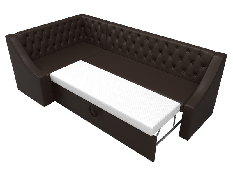 Диван кухонный угловой Мерлин левый угол, Экокожа, Коричневый