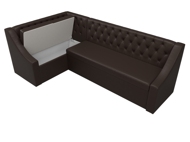 Диван кухонный угловой Мерлин левый угол, Экокожа, Коричневый