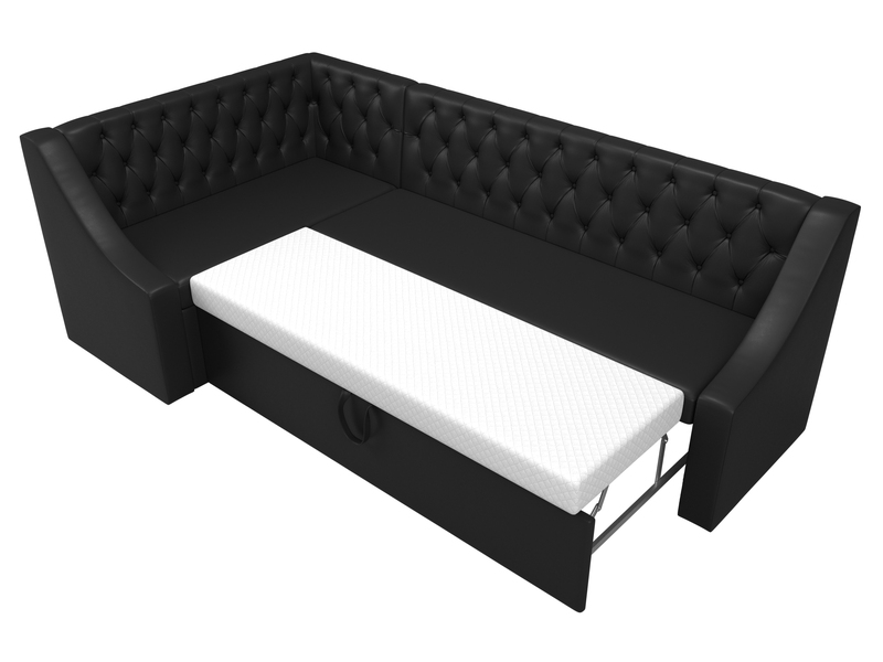 Диван кухонный угловой Мерлин левый угол, Экокожа, Черный