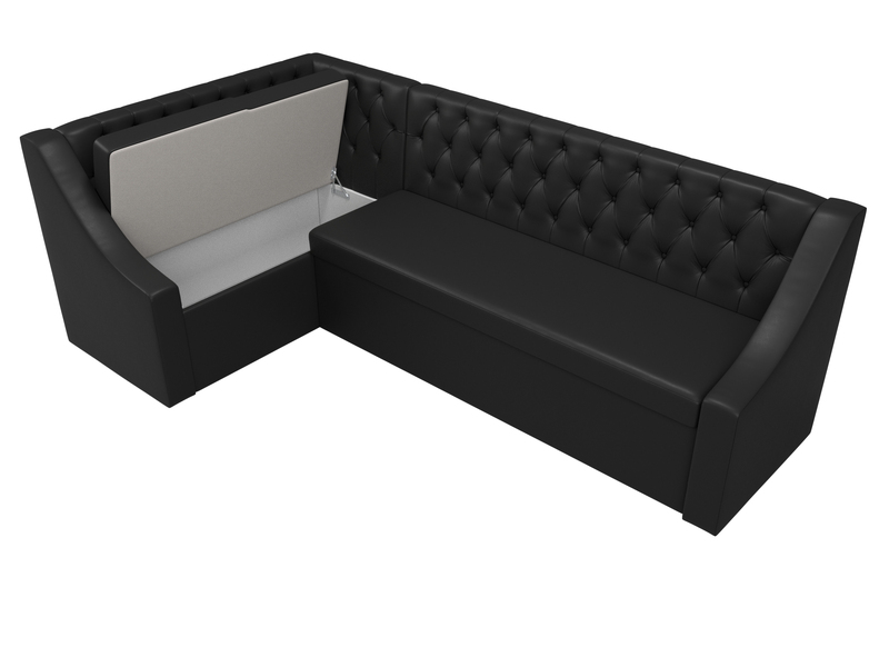 Диван кухонный угловой Мерлин левый угол, Экокожа, Черный