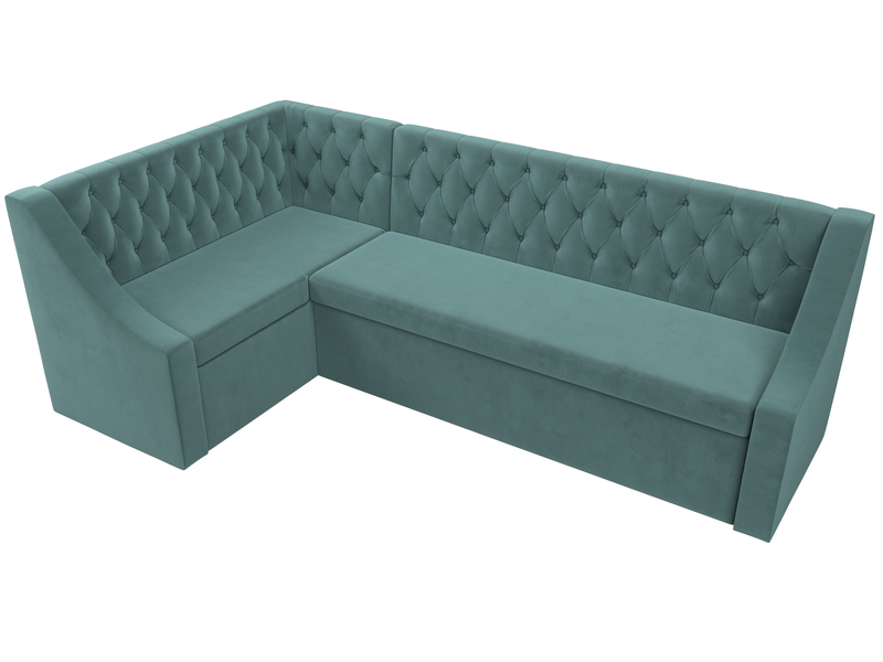 Диван кухонный угловой Мерлин левый угол, Велюр, SEVEN 113 бирюзовый