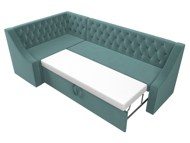 Диван кухонный угловой Мерлин левый угол, Велюр, SEVEN 113 бирюзовый