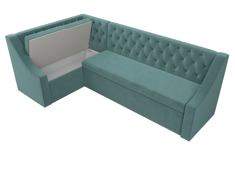 Диван кухонный угловой Мерлин левый угол, Велюр, SEVEN 113 бирюзовый