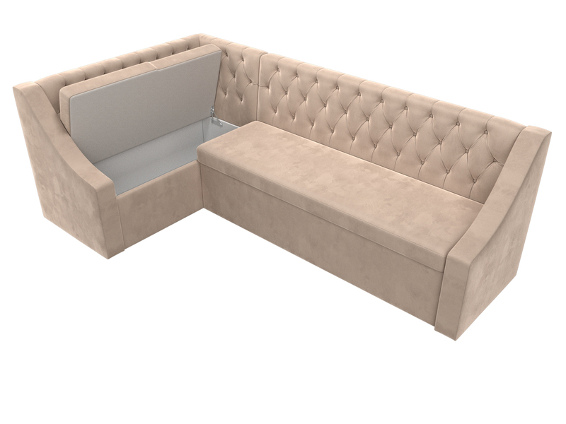 Диван кухонный угловой Мерлин левый угол, Велюр, SEVEN 729 бежевый