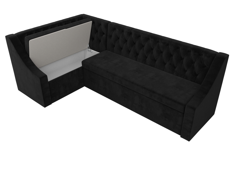 Диван кухонный угловой Мерлин левый угол, Велюр, SEVEN 35 черный