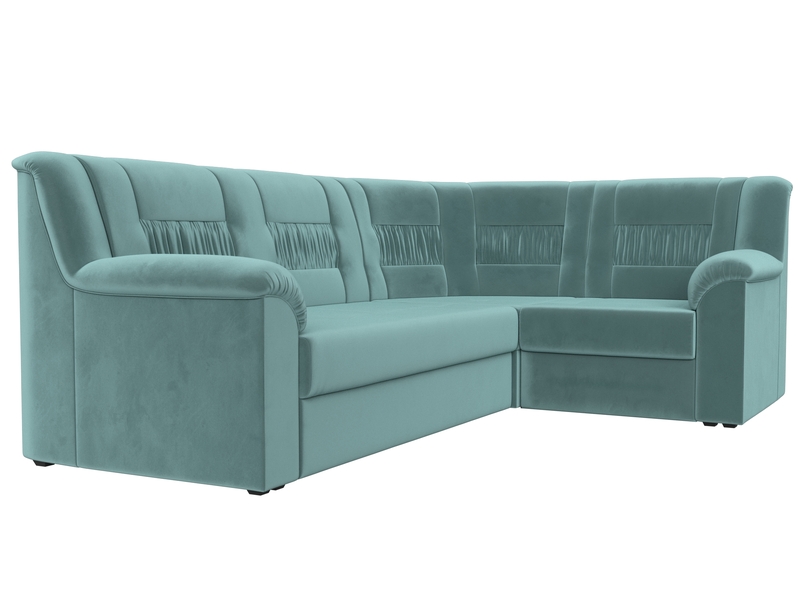 Диван угловой Карелия правый угол, Велюр, SEVEN 113 бирюзовый
