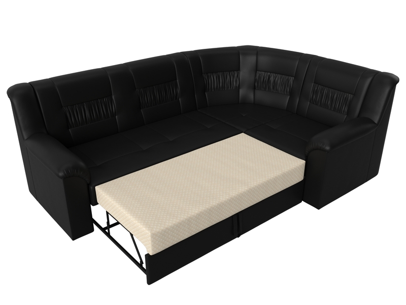 Диван угловой Карелия правый угол, Экокожа, Черный