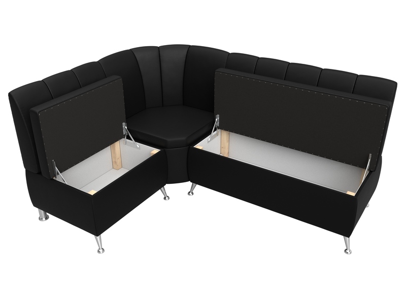 Диван кухонный угловой Кантри левый угол, Экокожа, Черный