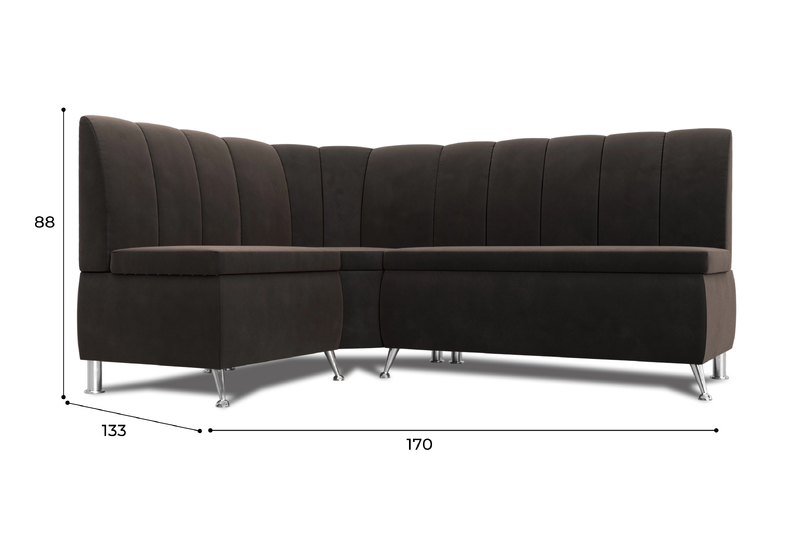 Диван кухонный угловой Кантри левый угол, Велюр, SEVEN 727 коричневый