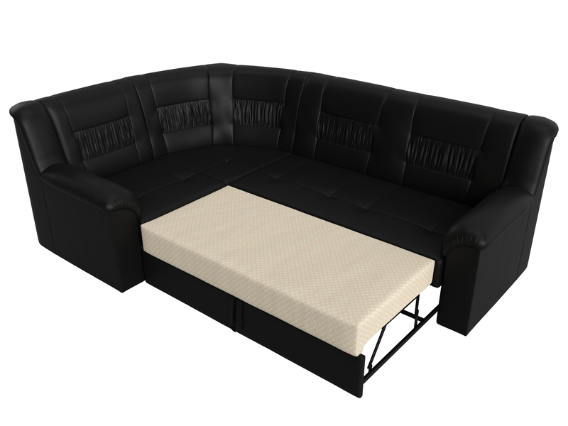 Диван угловой Карелия левый угол, Экокожа, Черный
