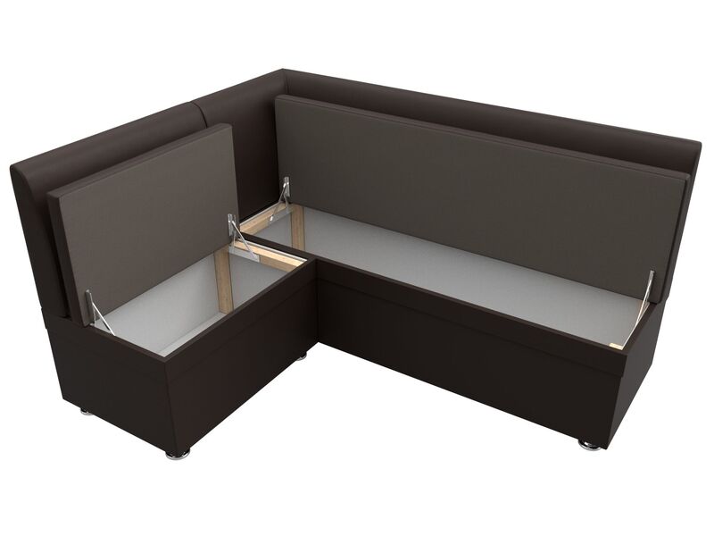 Диван кухонный угловой Уют левый угол, Экокожа, Коричневый