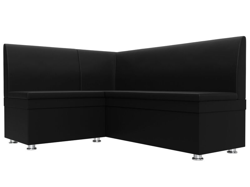 Диван кухонный угловой Уют левый угол, Экокожа, Черный