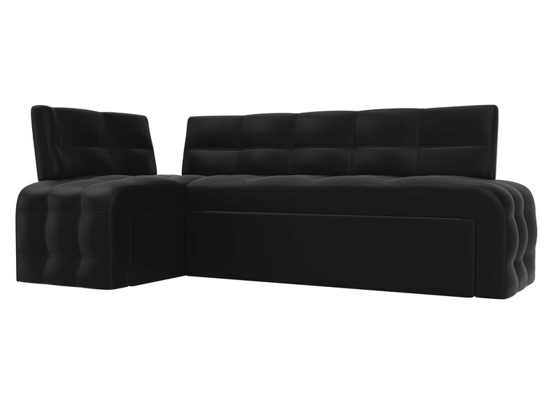 Диван кухонный угловой Люксор левый угол, Экокожа, Черный