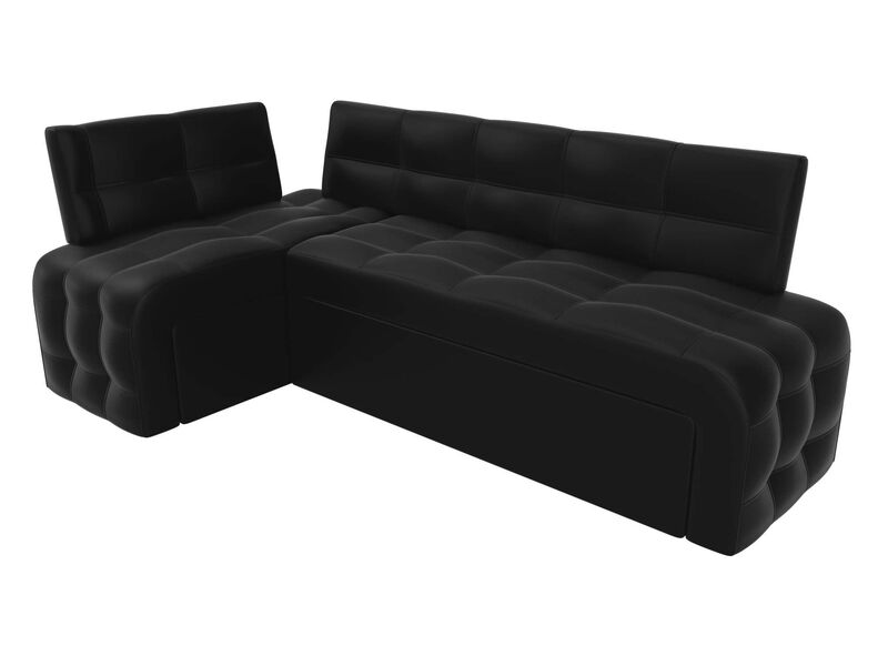 Диван кухонный угловой Люксор левый угол, Экокожа, Черный