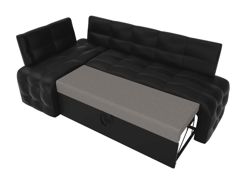 Диван кухонный угловой Люксор левый угол, Экокожа, Черный